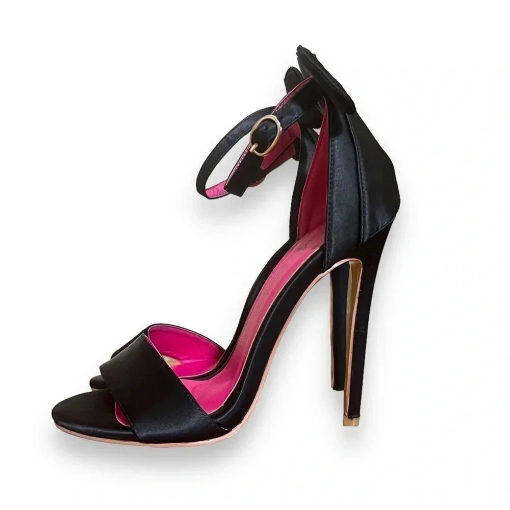 NEW Only Maker Bow Mouse Ears Satin Black Pink Stiletto Heels Size 37 (US 6.5) - Picture 2 of 12